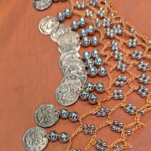 Embellished Orange Coin Fringe Scarf